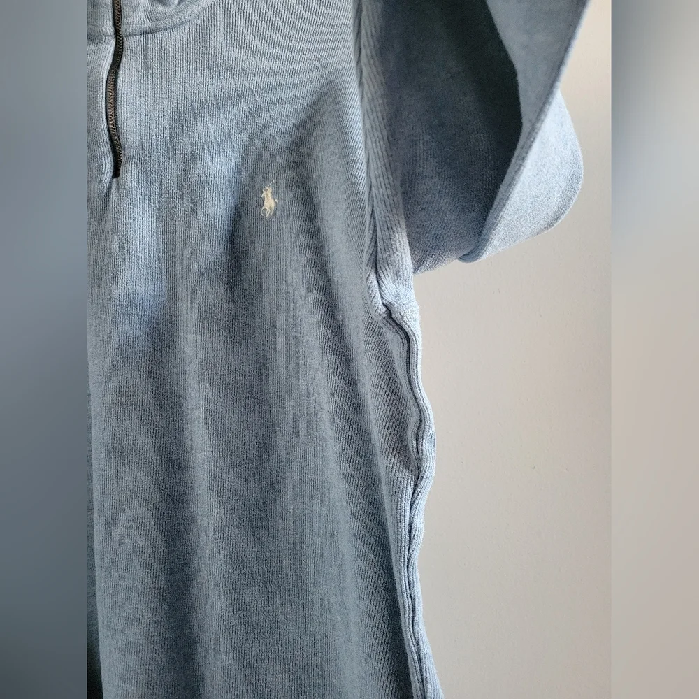 Polo by Ralph Lauren Light Blue Cotton Mock Neck 1/4 Zip Sweater Mens XL - Picture 4 of 9
